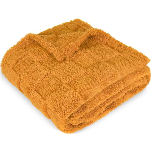 Baby Blanket for Girls Toddlers 3D Fleece Fluffy Fuzzy Blanket for Baby, with Checkerboard Grid Pattern,Soft Warm Cozy Fleece Blanket, Infant or Newborn Receiving Blanket (30x40inch, Mustard Yellow)