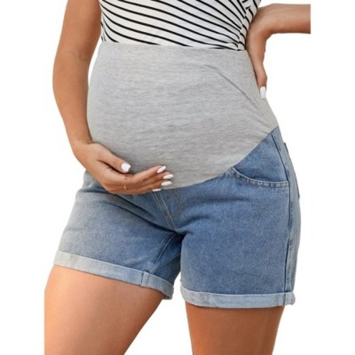 INSPIRE CHIC Women's Summer Lounge Workout Short Denim Pants with Pockets Maternity Jean Shorts Blue Large