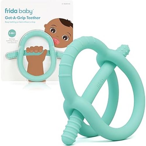 Frida Baby Get-A-Grip BabyTeether for Teething Relief | 100% Food-Grade Silicone Teething Toys for Baby 0-6, 12, 18 Months Infant, BPA-Free, PVC-Free | Teal