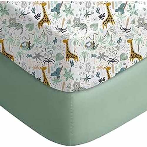 Yoofoss Baby Crib Sheets for Boys Girls, Fitted Crib Sheet 2 Pack for Standard Crib and Toddler Mattress, Super Soft Microfiber Baby Sheet 28x52x8in Green + Giraffe