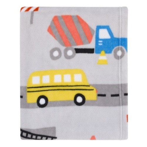 Everything Kids Construction Gray, Yellow, and Red Fire Engines, Dump Trucks, Police Cars and Busses Super Soft Toddler Blanket