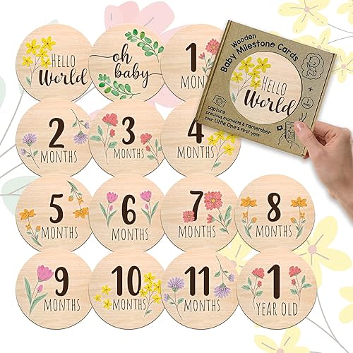 Floral Baby Monthly Milestone Wooden Circles for Newborn