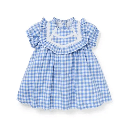 Baby Winter Blue Gingham Baby Gingham Ruffle Dress by Janie and Jack