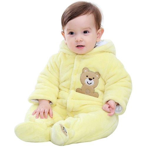 Xifamniy Baby Newborn Jumpsuit Footie Hooded Thicken Winter Bunting Outwear Snowsuit Pajamas for Girls Boys