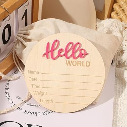 Ylsteed Baby Announcement Signs Hello World Newborn Welcome Sign Newborn Photography Props Newborn Baby Birth Announcement Sign Baby Shower Pregnancy Gifts Nursery Decor Sign 6 * 6 in -Roseo