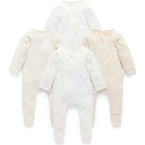 4 Pack Zip Coverall Vanilla Bear Pack - Purebaby Sleepwear | Maisonette, NB