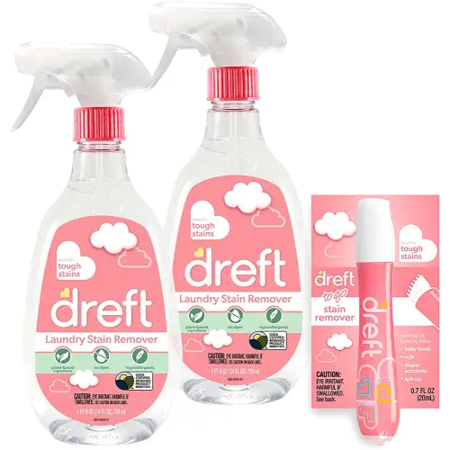 Dreft Stain Remover for Baby Clothes, Fragrance Free and Hypoallergenic Baby Stain Remover Spray Plus Travel Size Stain Treater Pen, 24 Fl Oz ( Pack of 2 + Stain Pen)