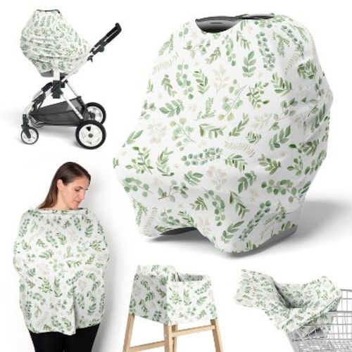 Sweet Jojo Designs Gender Neutral 5-in-1 Multi Use Baby Nursing Cover Botanical Leaf Green And White
