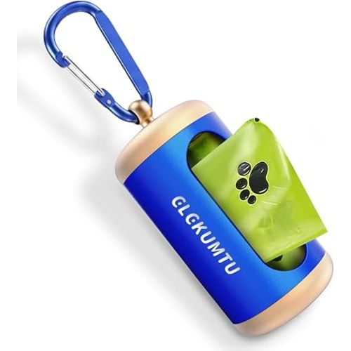 Dog Poop Bag Holder for Leash, Aluminum Dispenser +15 Bags, Blue