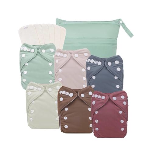 babygoal Newborn Cloth Diapers Pack of 13,Waterproof Diaper Covers 6 Pack with 6pcs Inserts and Wet bag,Breathable and Reusable Infant Diaper Nappy with Snap Closure,Small Size(5-12lbs),6SFN52-SMB-CA