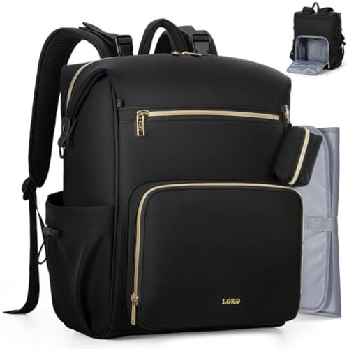 Lekesky Diaper Backpack Bag for Baby, Large Capacity Diaper Bag with 16 Pockets, 1.52Lb Lightweight Travel Baby Bag with Foldable Changing Pad, Waterproof, Stylish for Mom Dad, Black