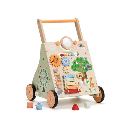 SainSmart Jr. Wooden Baby Walker, Adjustable Height and Speed Baby Push Walker, Montessori Activity Center for 6-12 Months, Push Walking Toys for 1 Year Old Boys Girls Learning to Walk, Animal Theme
