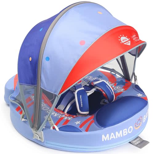 Mambobaby Baby Float Non-Inflatable Baby Pool Float with Canopy Upgraded Baby Swimming Floats Infant Water Floatie Ring for 3-24 Months