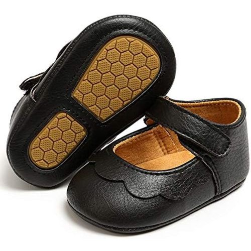 LAFEGEN Baby Girls Mary Jane Flats with Bownot Non Slip Soft Sole PU Leather Newborn Infant Toddler First Walker Cirb Dress Shoes