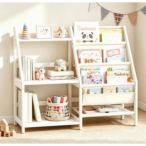 BAMBANG Kids Bookshelf with Storage, 3 Tier Toddler Book Shelf, Small Kids Bookcase, Montessori Bookshelf Baby Bookcase for Nursery, Bedroom, Playroom, White
