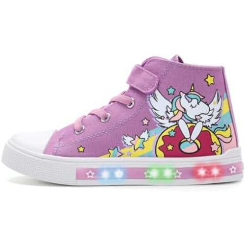 EUXTERPA Kids Toddler Sneakers Light Up Flashing Shoes Girls Boys Easy Fasten High Top Walking Canvas Sneaker