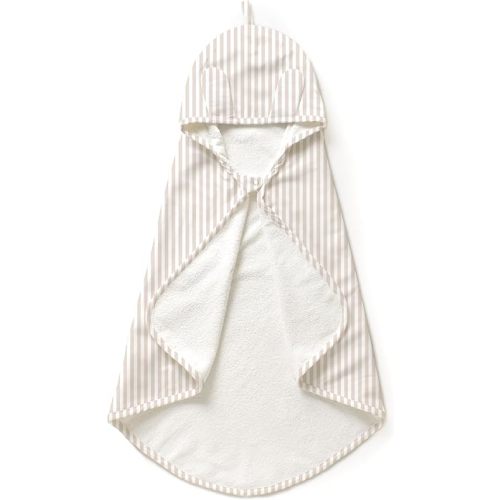 MakeMake Organics Organic Cotton Hooded Towel Baby Toddler GOTS Certified Organic Cotton Beach Poncho Towel Large Absorbent Non Toxic Neutral (Beige Stripes, 35"x35")