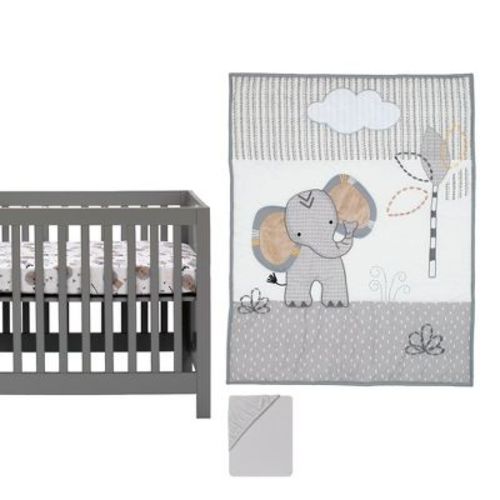 Lambs & Ivy Jungle Safari Elephant 3-piece Mini Crib Bedding Set - Gray/white