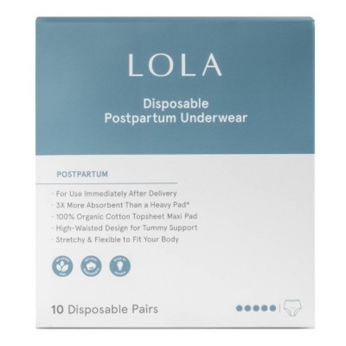 LOLA Postpartum Underwear with Organic Cotton Maxi Pad - 10ct