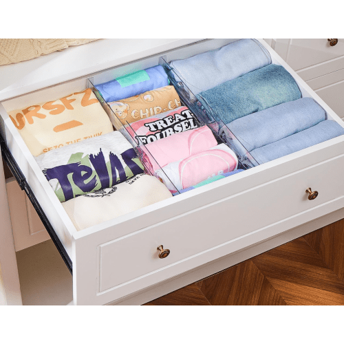 Amazon.com: Vtopmart 12 Pack Drawer Dividers for Clothes, 4" High 10.2"-16.5" Adjustable Expandable Dresser Drawer Organizer, Clear Plastic Separators for Dresser, Baby Clothing, Underwear, Cosmetic, Toiletries