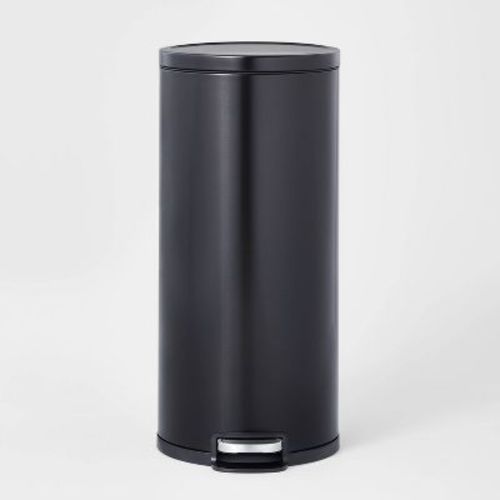 30l Round Step Trash Can Black - Brightroom™: Stainless Steel Kitchen Trash Bin, Smooth Finish, Indoor Use