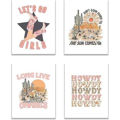 KEUSPI Western Decor, Western Room Decor,Western Decor For Bedroom, Boots Wall Art Poster Prints Posters for Girls Room Dorm Decor,Wild West Decorations Unframed 8x10 In Set of 4