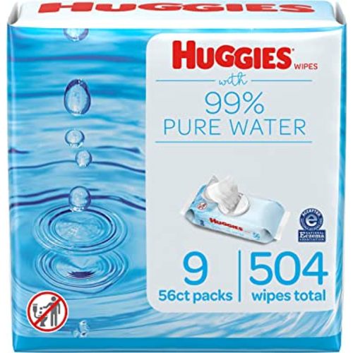 Huggies 99% Pure Water Baby Wipes, Unscented, 9 flip-top packs (3 Packs of 3), 504 Wipes Total, Packaging May Vary