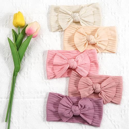 CÉLLOT 10 Colors Super Stretchy Soft Knot Baby Girl Headbands with Hair Bows Nylon Head Wrap For Newborn Baby Girls Infants Toddlers Kids