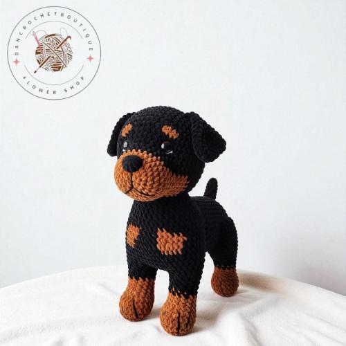 Handmade Crochet Rottweiler Plush, Amigurumi Toy Dog, Easy Crochet Animals, Custom Crochet Plushie, Personalized Crochet Gift for Kids
