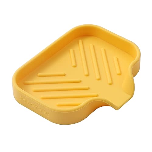 MicoYang Silicone Bathroom Soap Dishes with Drain Spout-Bathroom and Kitchen Sink Organizer,Sponge Holder,Dish Soap Tray,Perfect for Dispenser,Scrubber,Bottle,Cup on Sink or Counter-Yellow 4.9"×3.2"