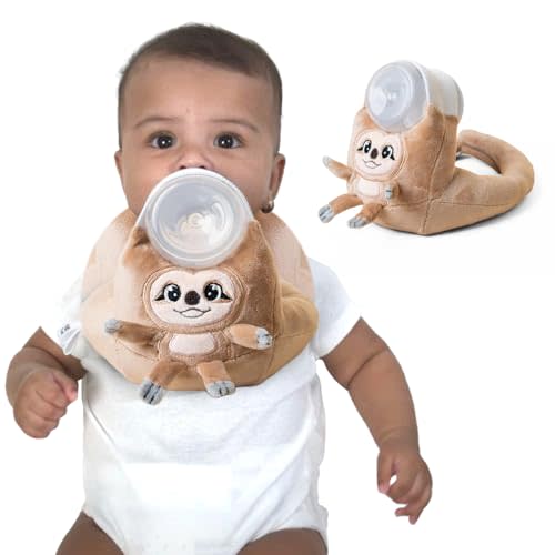Fuzzy Feeder Bottle Holder for Baby - Sloth - Promotes Motor Skill Development and Independence - Soft with Secure Adjustable Velcro Closure