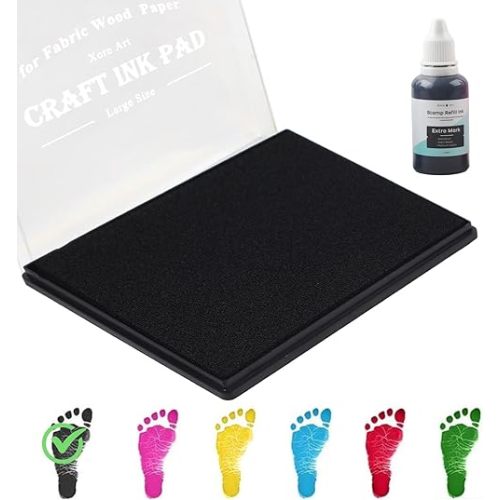 5"x4'' Large Ink Pad Washable Stamp Ink Pad for Baby Footprint Handprint with 30ml Premium Refill Ink (Black)