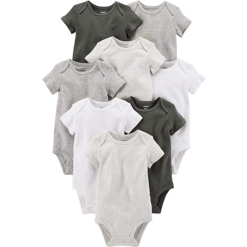 Carter's unisex-baby 8-pack Short Sleeve Bodysuits - Newborn - White/Grey