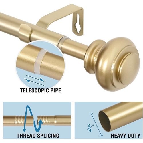 H.VERSAILTEX Curtain Rods for Windows 16.2 to 59.4 Inches, 3/4 inch Diameter, Adjustable, Decorative, Telescoping, Heavy Duty, Gold