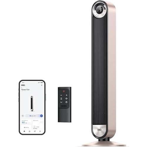 Dreo Smart Tower Fans for Home, 90° Oscillating Fan Bedroom Indoors, Voice Control Floor with 12H Timer, 42 Inch Quiet Bladeless Standing LED Display, 9 Speeds, Work Alexa/Google