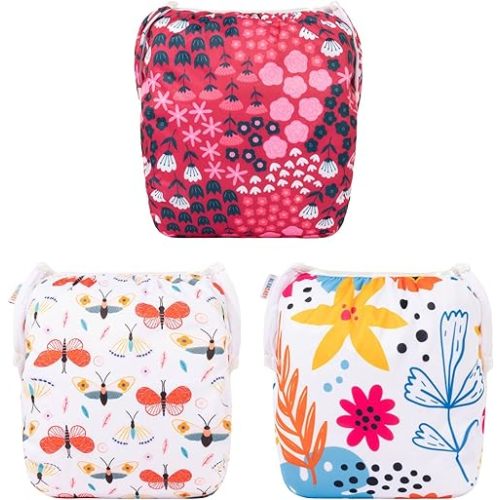 ALVABABY Cloth Swim Diaper 3pcs Baby/Toddler/Infant Snap Reusable Adjustable Swimming Diaper Baby Boy and Girl 3SWY32 Small (Pack of 3)
