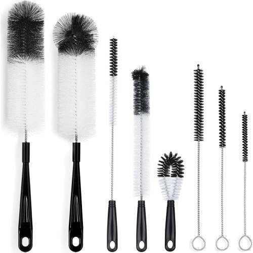 8-Pack Bottle Cleaning Brush Set - Long Handle Black Bottle Cleaner for Washing Narrow Wine/Beer Bottles/Thermos/Flask Tumbler/Sport Well/Kettle/Lid Brush, Straw Brush