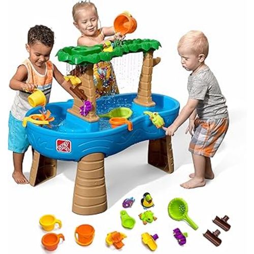 Step2 Tropical Rainforest Water Table, Kids Water and Sand Activity Sensory Playset, Summer Outdoor Toys, 13 Piece Water Toy Accessories, For Toddlers 1.5+ Years Old, Blue & Brown