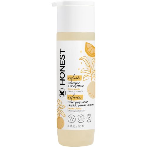 The Honest Company 2-in-1 Cleansing Shampoo Body Wash, Gentle for Baby, Naturally Derived, Tear-free, Hypoallergenic, Citrus Vanilla Refresh, 10 fl oz