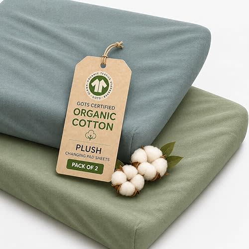 Plush Organic Changing Pad Covers Boy, Girl - GOTS 100% Certified Organic Cotton Changing Table Pad Cover, Baby Nursery Diaper Changing Pad Sheets,Table Contour Pads Cover (Forest Green + Sage Green)