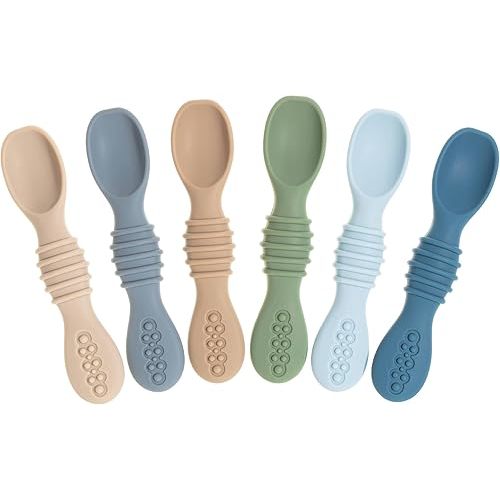 Sperric Baby Spoons Self Feeding Spoons - 6+ Months, Infant Spoons First Stage, Baby Led Weaning BPA Free Teething Spoons, Blue