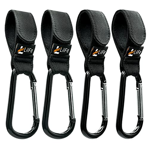 4 Pcs Baby Stroller Hooks for Hanging | Multipurpose Stroller Straps with Durable and Stylish Stroller Clips for Diaper Bags | The Perfect Mummy Hook for Stroller, Walker and Shopping (Black)