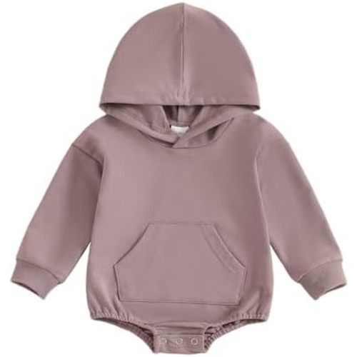 Baby Boy Girl Hooded Romper Cute Solid Color Long Sleeve Sweatshirt Romper Newborn Fall Outfit