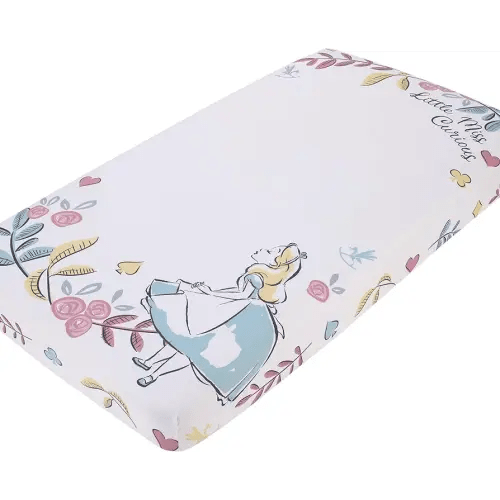 Disney Alice in Wonderland Light Blue, Pink, Yellow, and White Nursery Photo Op Fitted Crib Sheet