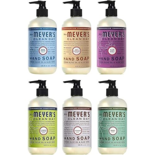 Mrs. Meyer's Clean Day Liquid Hand Soap 6 Scent Variety, Lavender, Rainwater, Oat Blossom, Plumberry, Lemon Verbena, Basil, 12.5 oz, 6 Count