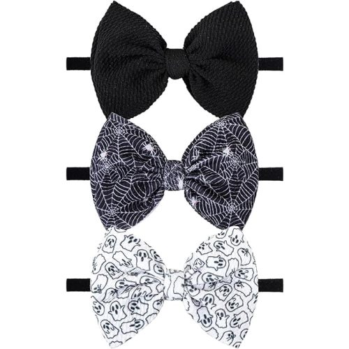 YanJie Halloween Bows for Baby Girls Elastic Nylon Headbands Toddler Girls Spider Hair Bows Ghost Hair Halloween Accessories Newborn