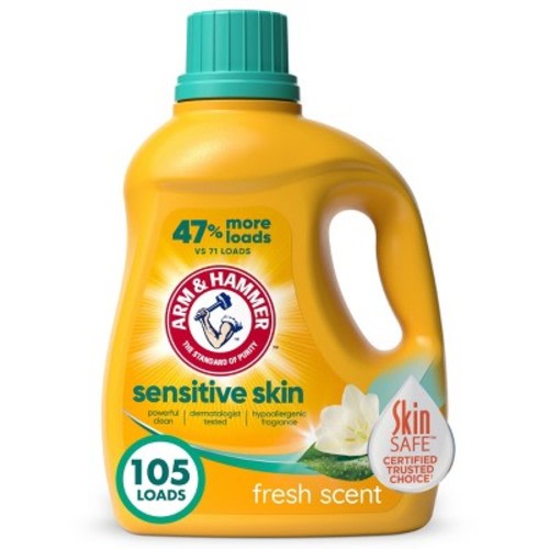 Arm & Hammer Liquid Laundry Detergent for Sensitive Skin plus Skin-Friendly Fresh Scent - 105 fl oz