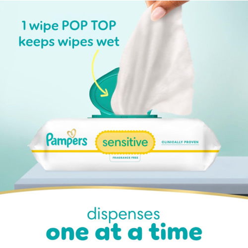 Pampers Sensitive Baby Wipes, Water Based, Hypoallergenic and Unscented, 8 Flip-Top Packs, 4 Refill Packs (1008 Wipes Total)