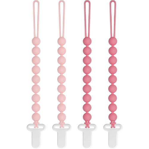 Pacifier Clips Baby Girls - Draklary 4 Pack Paci Clip Silicone Soothe Baby Binky Holder for Newborn Essentials Shower Birthday Gift