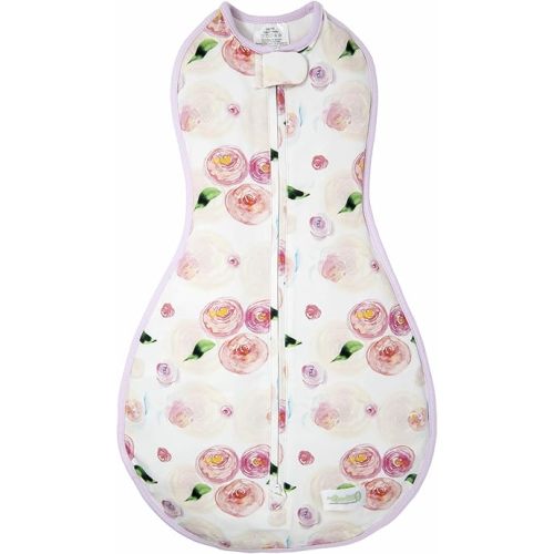 Woombie Original Baby Swaddling Blanket - Self-Soothing, Cotton Baby Swaddle with Zipper - Wearable Sleep Blanket, Watercolor Roses, 14-19 lbs